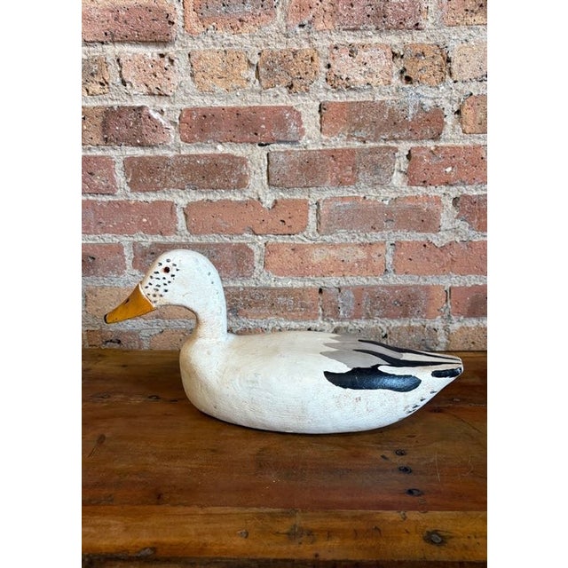 Vintage Hand-Carved White Pekin Duck Wooden Decoy For Sale - Image 4 of 15