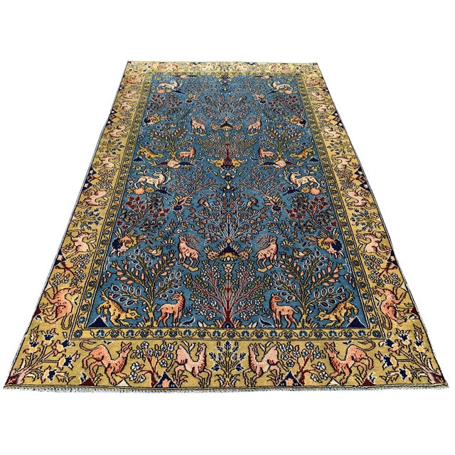 Persian Amazing Hand Knotted Vintage Qashmour Tree of Life Pictorial Wool Area Rug 6.4 X 3.11 Ft For Sale - Image 3 of 12