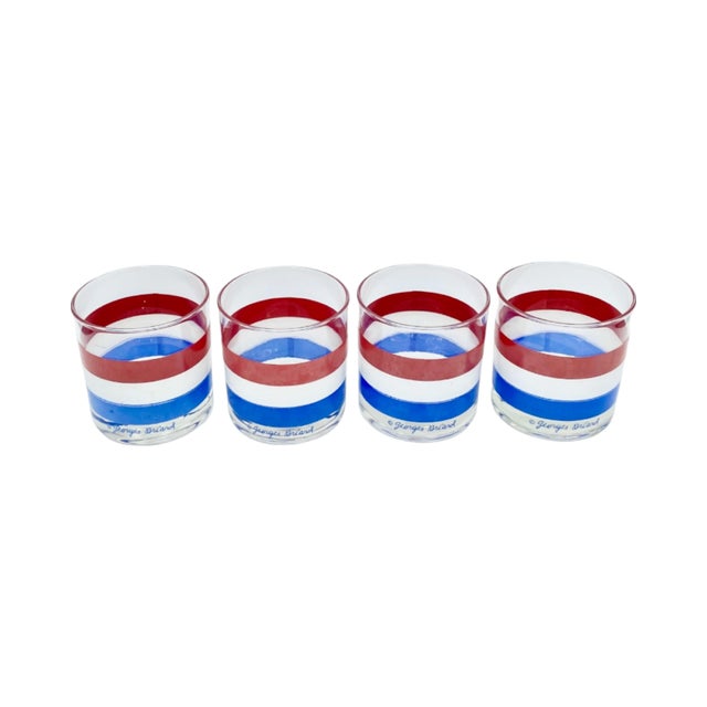 Vintage Set 4 Georges Briard Red White Blue Rocks Glasses July 4th Barware For Sale - Image 9 of 10