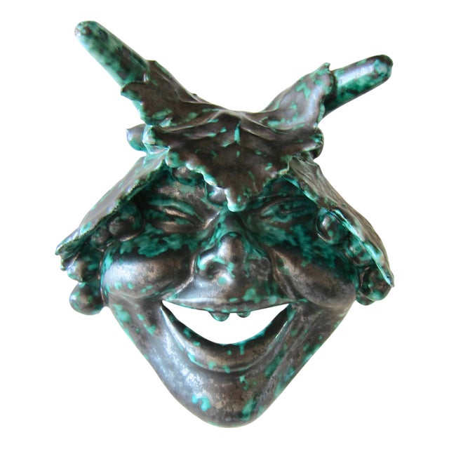 Scandinavian Modern Ceramic Faun Mask Sculpture, 1920s For Sale