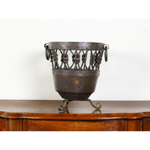 Mid-Century Modern English Mid 20th Century Metal Brazier / Pot with Knotted Motifs and Scrolling Feet For Sale - Image 3 of 10