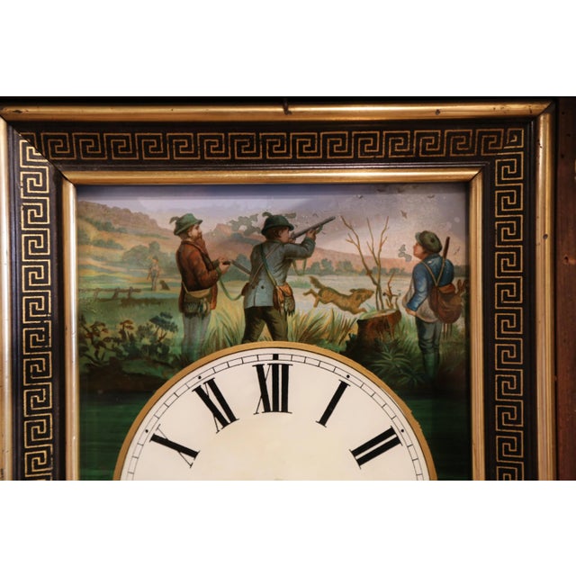Metal 19th Century French Napoleon III Hand-Painted Wall Clock With Hunting Scene For Sale - Image 7 of 13
