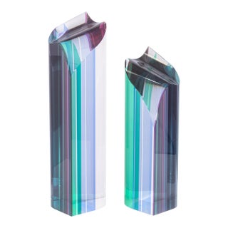 Pair of Vintage Lucite Decorative Colorful Pillar Table Sculptures For Sale