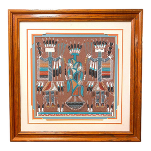 1990s Rosabelle Ben Navajo Sand Painting Diné Native American Art Shiprock, New Mexico