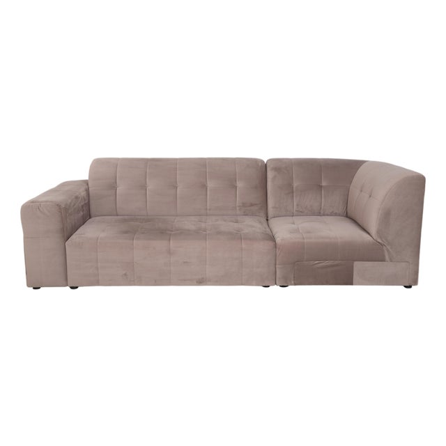 Bloom Velvet Fabric Three-Seater Light Grey Beige Taupe Sofa by Iconx Studios For Sale