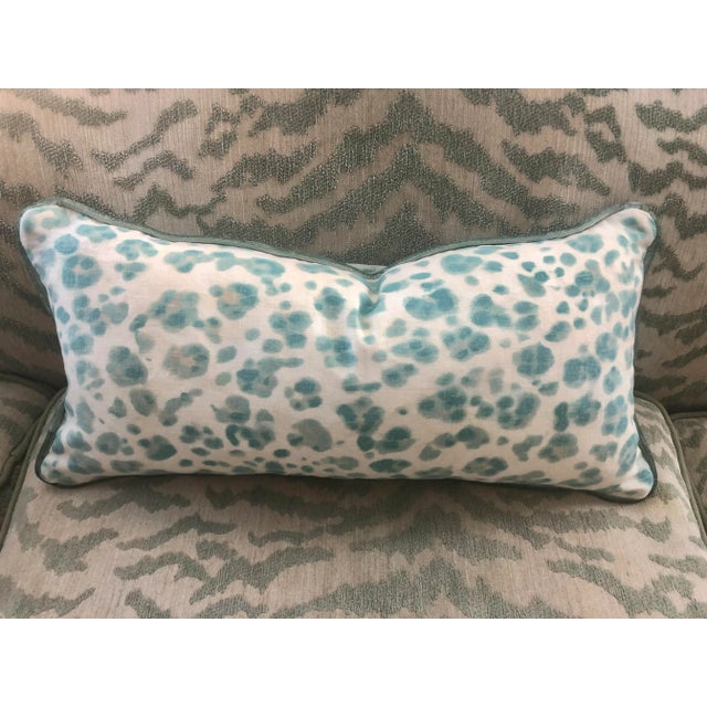 Thibaut Panthera Aqua Seafoam Animal Print Linen & Velvet Lumbar Pillow Cover For Sale In Columbia, SC - Image 6 of 6