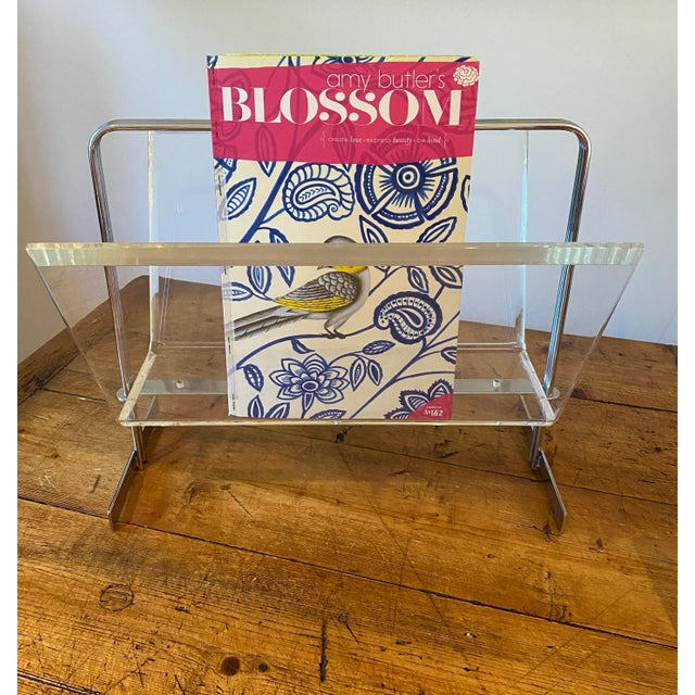 Mid-Century Lucite & Chrome Magazine or LP Holder. Substantial beveled lucite & sturdy chrome holder. Classic mid-century...
