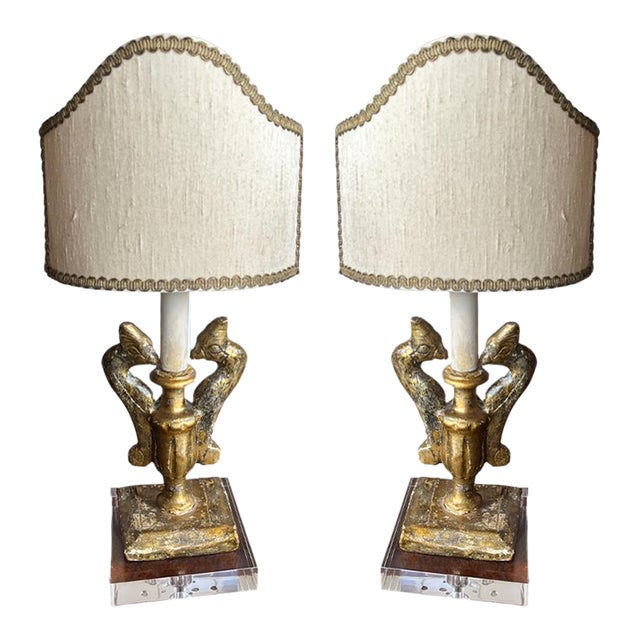 19th Century Gold Fragment Lamps With Shades - a Pair For Sale
