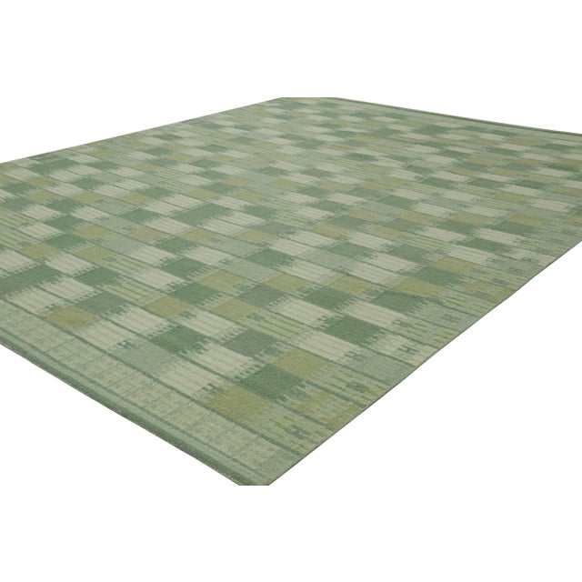 Rug & Kilim Rug & Kilim’s Scandinavian Style Rug, Green and Teal Blue Geometric Patterns For Sale - Image 4 of 7