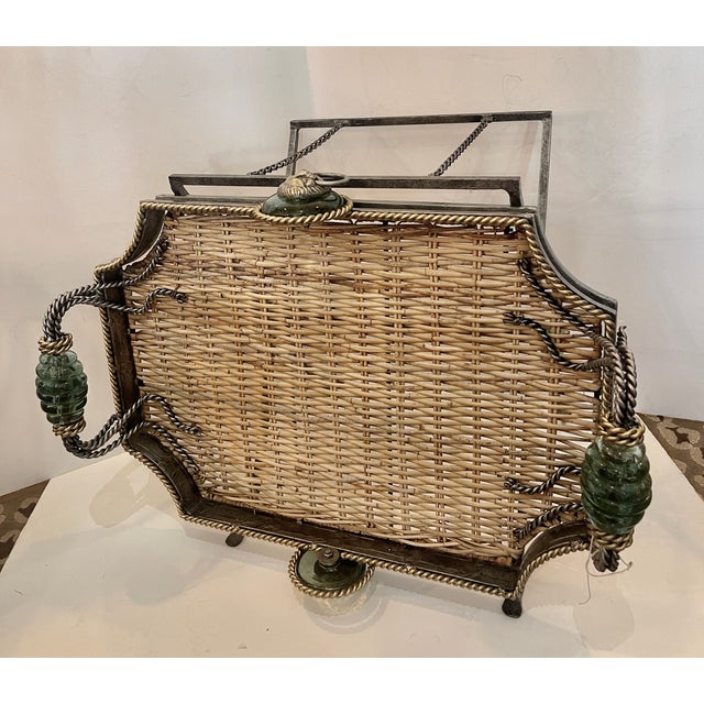 Vintage Wicker Tray Table on Stand Attributed to Maitland Smith For Sale - Image 12 of 13