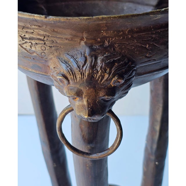 Circa 1900s Renaissance Style Patinated Bronze Trifid Brazier With Lion Heads / Planter For Sale - Image 9 of 11
