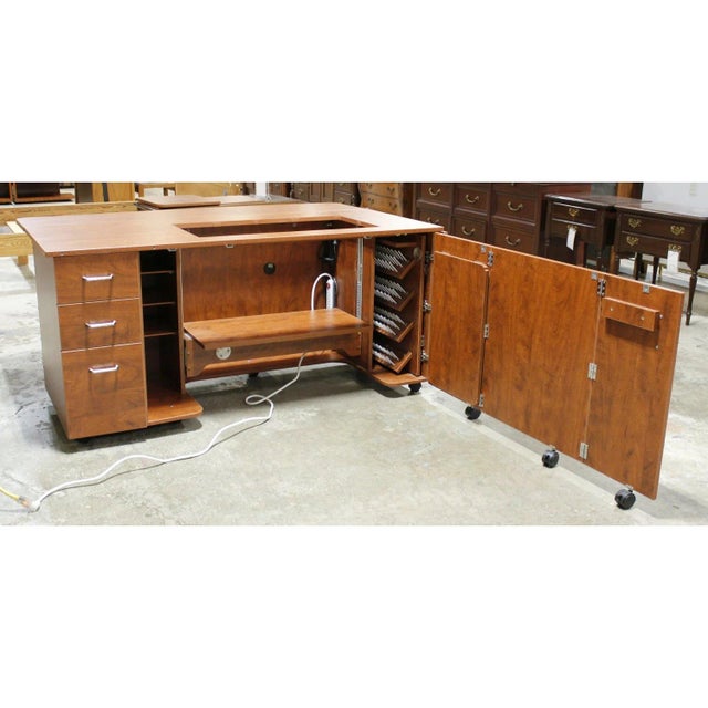 Horn of America Sewing/Craft Table Cabinet - Warm Finish For Sale - Image 4 of 9