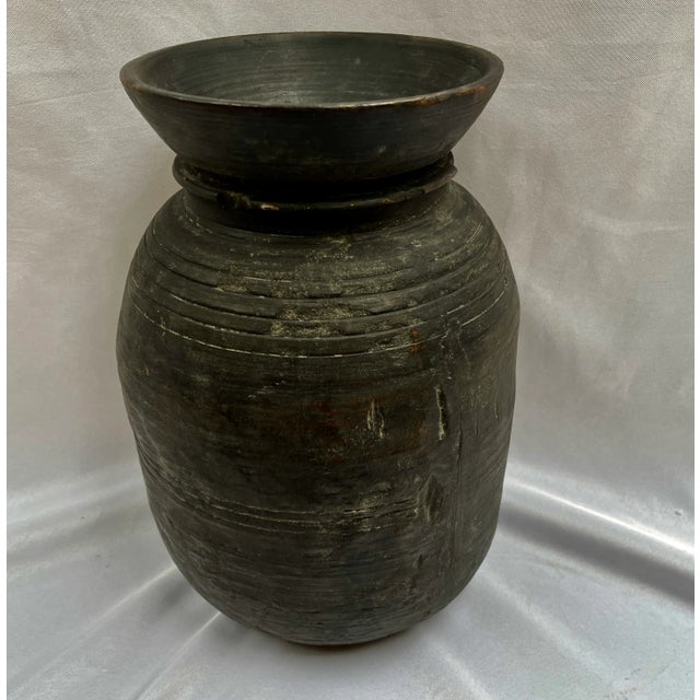 1960s Rustic Black Hand Turned Wood Honey Pot/Vase For Sale - Image 4 of 13