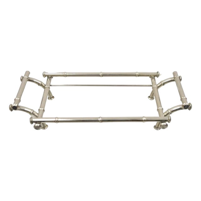 Vintaga Italian Hollywood Regency Faux Bamboo Silver Plated Serving Platter Stand For Sale