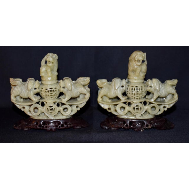 Vintage (1970's) Pair of Incense Burner's are Chinese. Made of Carved Soapstone. Koro Foo Dogs Lion Features. The...