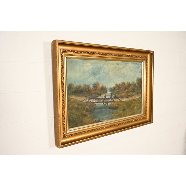 Allan Rutherford Wilber Original Artist Signed "River Walk" Oil Painting on Canvas in Carved Giltwood Frame For Sale - Image 4 of 14