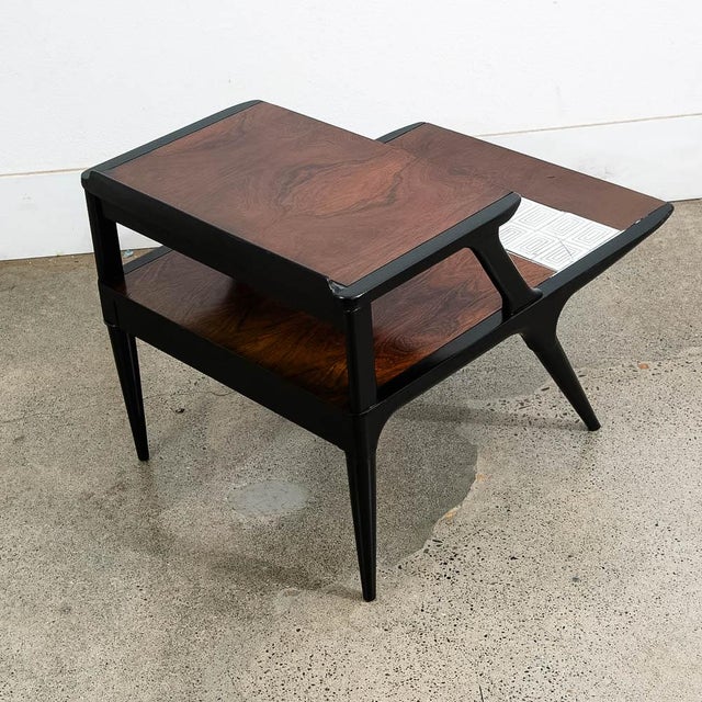 Late 20th Century Mid Century Modern Side Table Lane Cosmopolitan Tile Rosewood Wood Black Step Up For Sale - Image 12 of 12