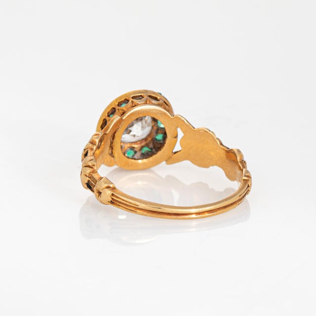 Mid 19th Century Antique Mid Victorian Ring Diamond Emerald 18k Yellow Gold Sz 6.75 Jewelry For Sale - Image 5 of 6