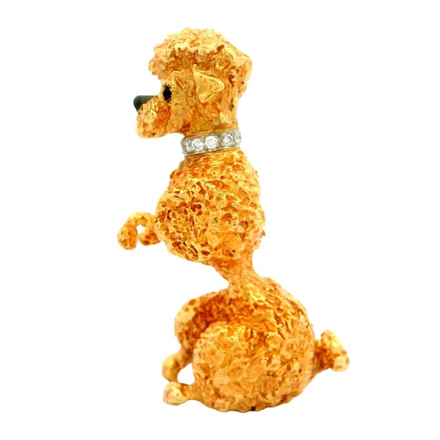 Ruser Diamond 14k Gold Poodle Dog Brooch For Sale - Image 4 of 9