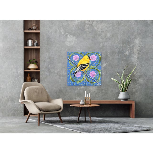 Goldfinch - Colorful Floral Figurative Bird Painting on Canvas Original Artwork by Naomi Jones For Sale - Image 9 of 9