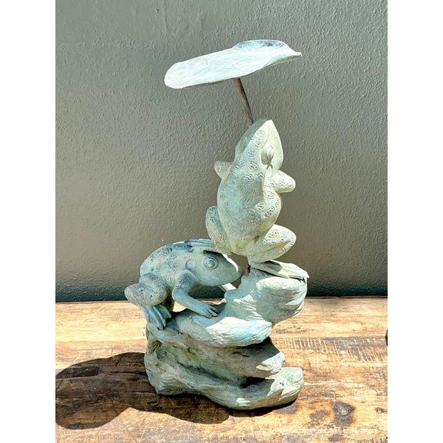Vintage Patinated Verdigris Garden Frogs Sculpture For Sale In West Palm - Image 6 of 12