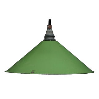 Vintage Industrial French Green Enamel Pendant Light For Sale