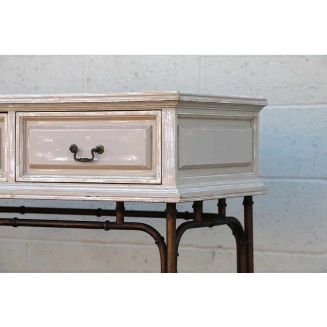 1970s Hollywood Regency Faux Bamboo Metal & Wood Four-Drawer Console Table For Sale - Image 4 of 18