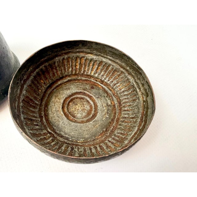 Copper Antique Islamic Berber Copper Henna Box with Fluted Lid, 1890s For Sale - Image 8 of 10
