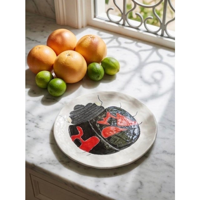 Vintage Hand-Painted Italian Artisan Ceramic Decorative Plate – Ladybug Motif For Sale - Image 10 of 11