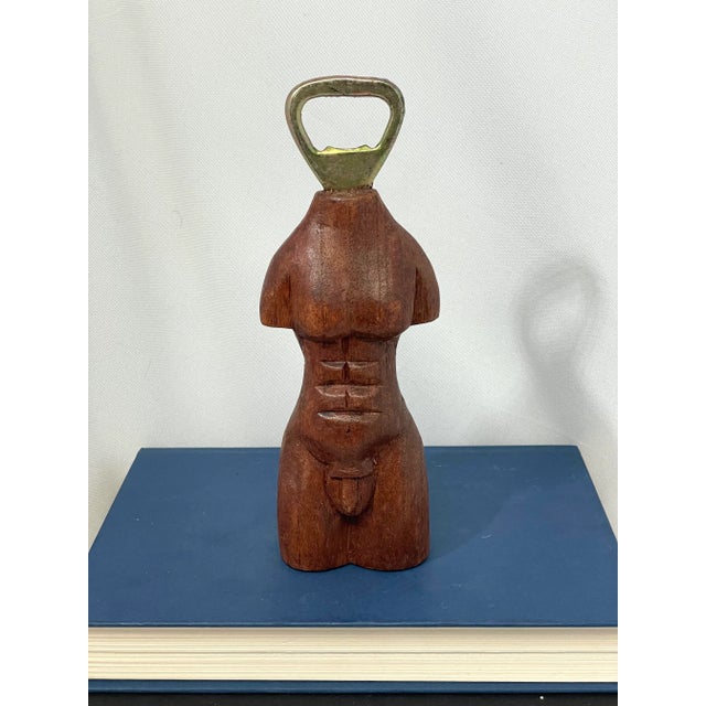 Wood Vintage French Bottle Opener Male Nude Bust Carved Wood For Sale - Image 7 of 7
