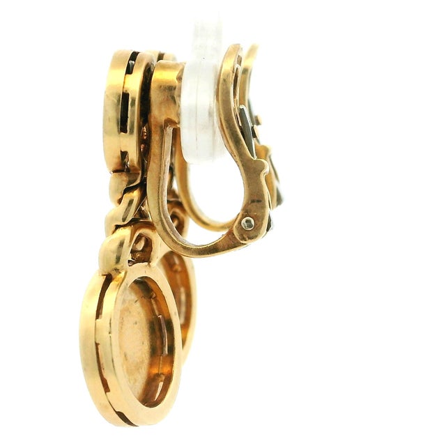 Gold 1990s Pair of Bulgari Bvlgari 18k Gold Black Onyx Drop Clip Earrings For Sale - Image 8 of 14