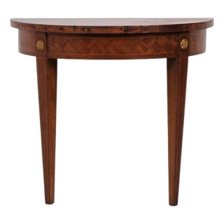 Antique Console Table in Fruitwood with Marquetry and Gilded Ornaments, 1880 For Sale