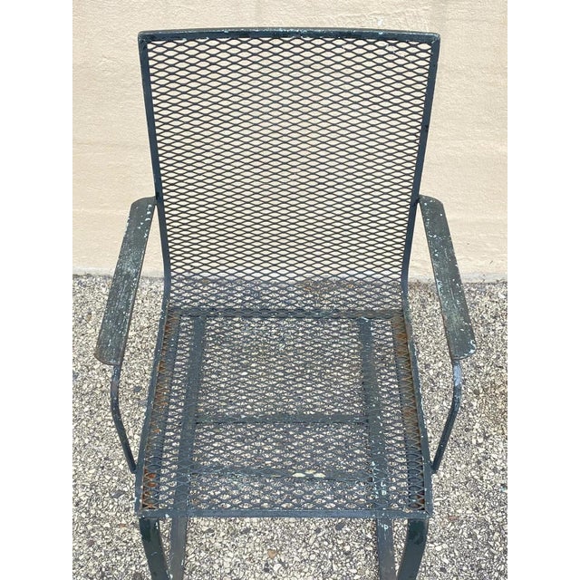 Mid-Century Modern Vintage Mid Century Modern Wrought Iron Metal Mesh Spring Cantilever Patio Chair For Sale - Image 3 of 8