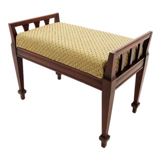 1960s Mid-Century Modern Upholstered Bench With Walnut Wood Frame For Sale
