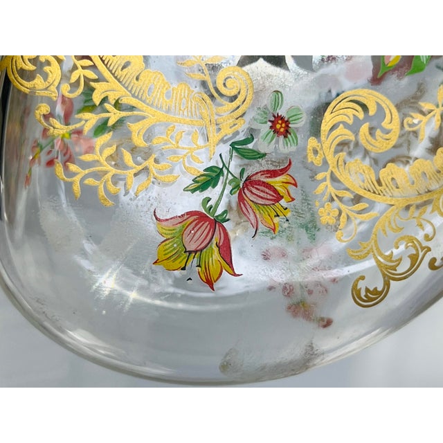 Transparent Vintage Italian Mariano Glass Hand Painted Enameled Bird Floral Perfume Bottle For Sale - Image 8 of 11