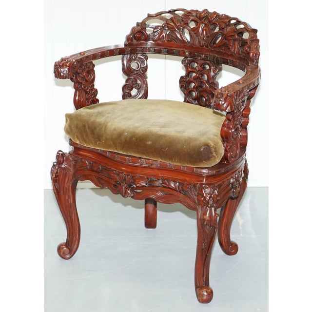 Vintage Chinese Red Lacquered Carved Elm Armchair with Heavy Foliage Detailing For Sale - Image 3 of 18
