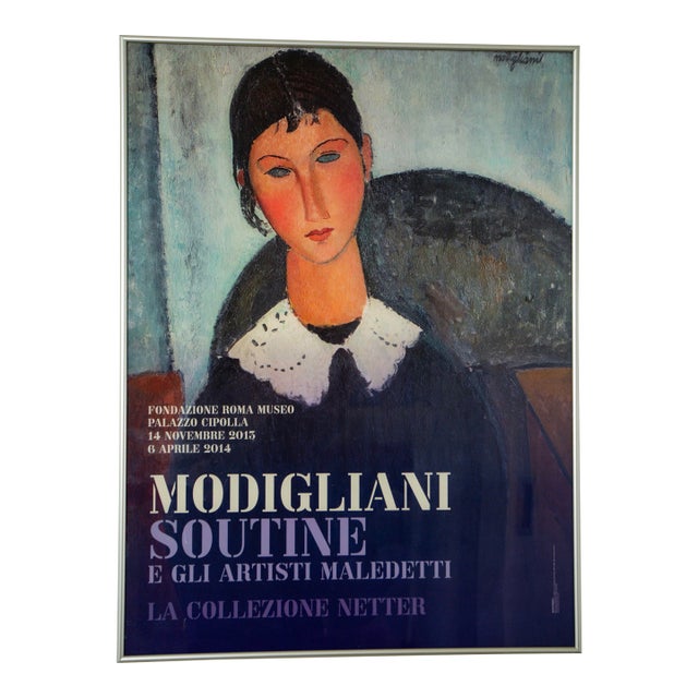 Vintage Framed Modigliani Exhibition Poster, Italian Museum Print For Sale