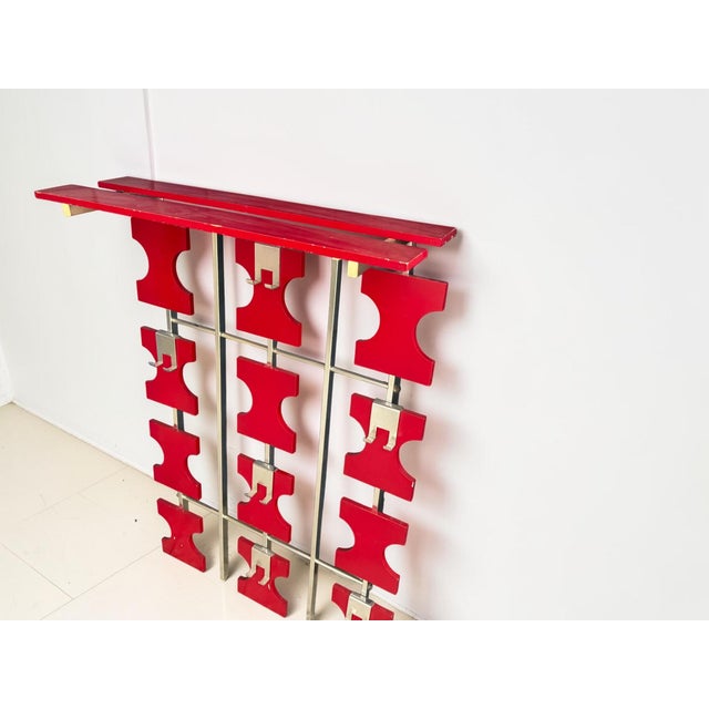 Vintage Space Age Wall Coat Rack in Red with Hat Shelf, 1960s For Sale - Image 10 of 18