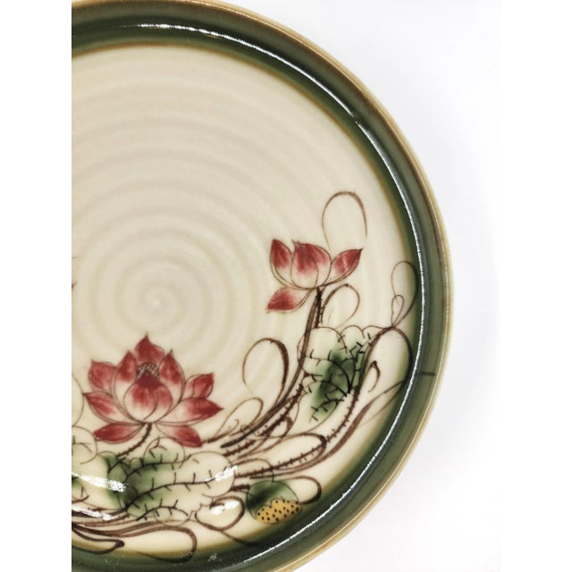 Ceramic Hand-Painted Vietnamese Lotus Motif Ceramic Tea From Bat Trang - Set of 6 For Sale - Image 7 of 9