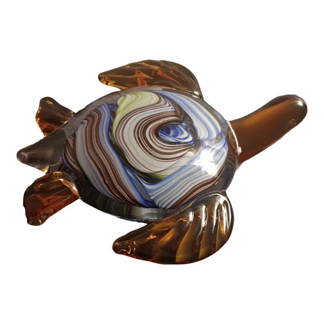 Vintage White Cristal Murano Italy Tortoise Art Glass Sculpture For Sale