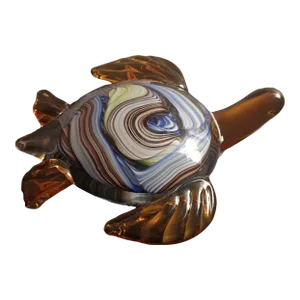 Vintage White Cristal Murano Italy Tortoise Art Glass Sculpture