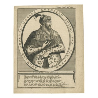 After D. Havart, Abul Hasan Qutb Shah, Last Sultan of Golconda, Engraving, 1700 For Sale