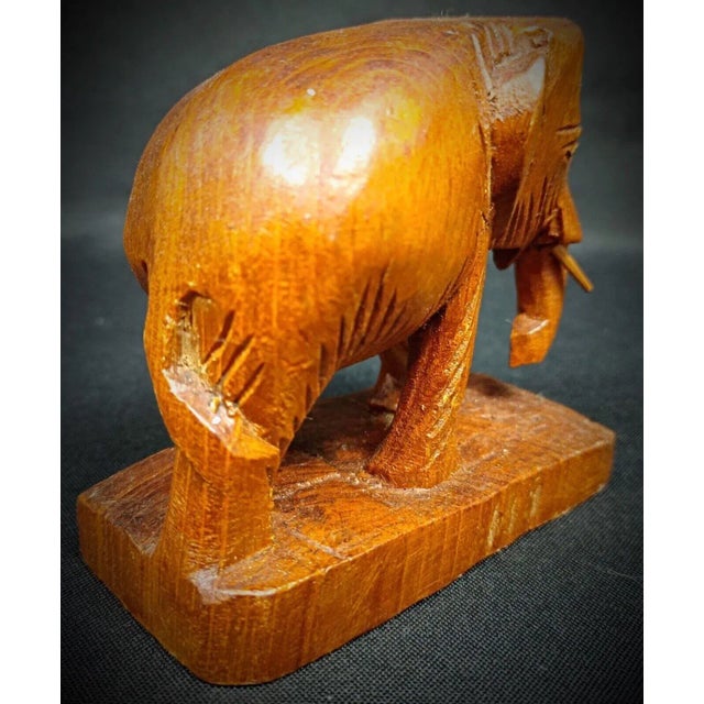 Wood Vintage Rustic Artisan Craft Hand-Carved Wooden Elephant Figurine For Sale - Image 7 of 8