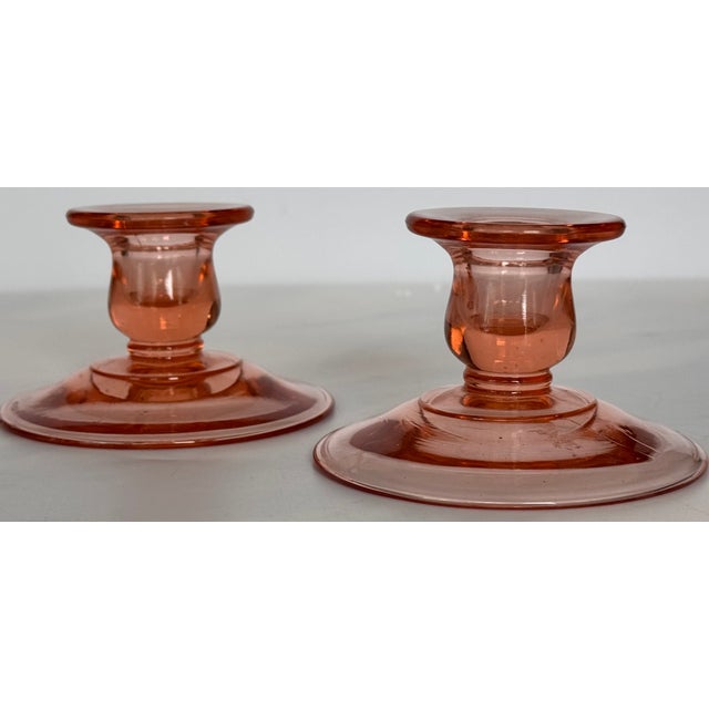 1930’s Paden City Blush Pink Candle Holders - A Pair For Sale - Image 4 of 12