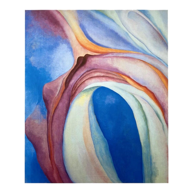 Georgia O'Keeffe Vintage 1980's Modernist Lithograph Print Poster " Music, Pink and Blue " 1918 For Sale