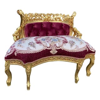 Late20C French Artisan Louis XVI Style Gold Red Beech Settee For Sale