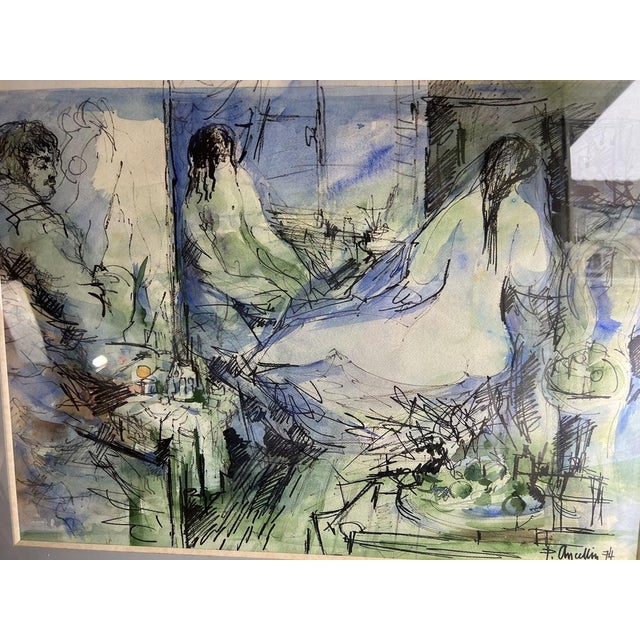 Ancellin, Nude in the Workshop, 1974, Watercolor For Sale - Image 3 of 11