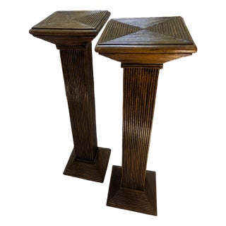 1960s Boho Chic Pencil Reed Pedestal Column Attributed to Gabriella Crespi - A Pair For Sale
