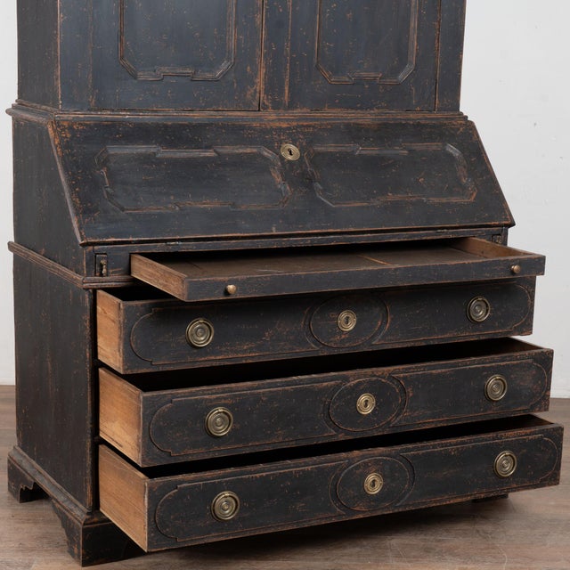 Black Early 19th Century Danish Black Painted Oak Baroque Secretary For Sale - Image 8 of 11