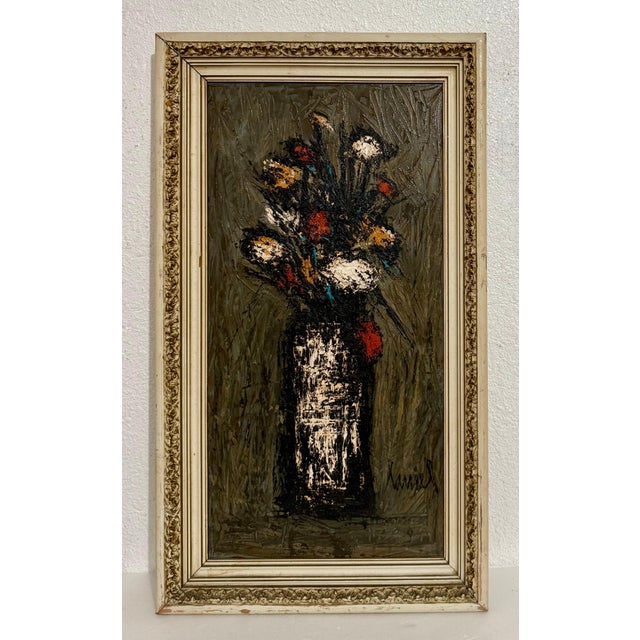 Mid 20th Century Charles Levier, Large French Modernist Vase of Flowers Charles Levier Paris Floral Oil Painting, c.1950's For Sale - Image 5 of 10